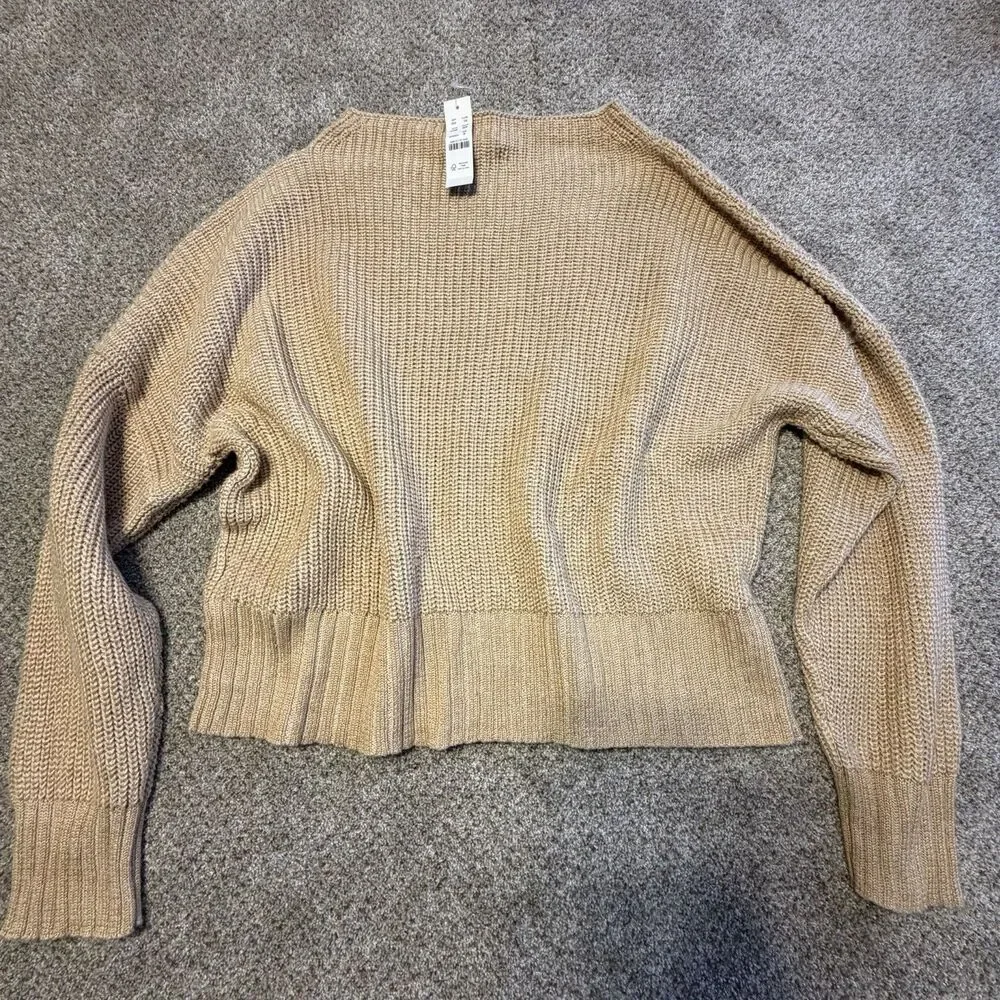 J. Crew Camel Tan Slouchy Ribbed Knit Pullover Sweater Women M Linen Cotton NWT